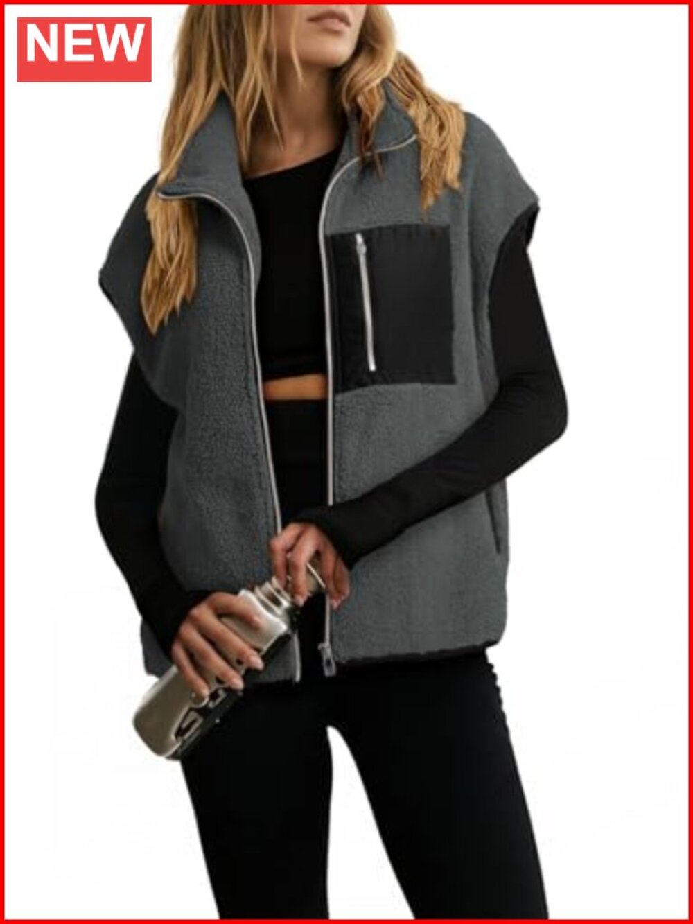 Dokotoo Fleece Womens Vest Zip Up Oversized Casual Jacket